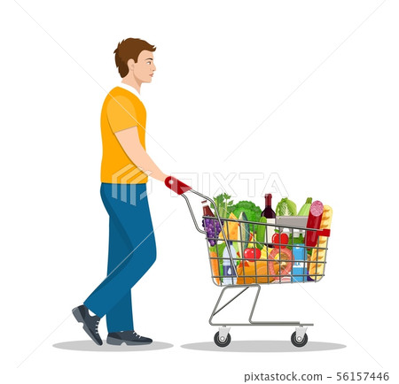 Young man pushing supermarket Young man pushing supermarket 56157446