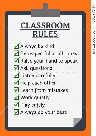 Classroom rules poster. Clipboard over orange 56157587