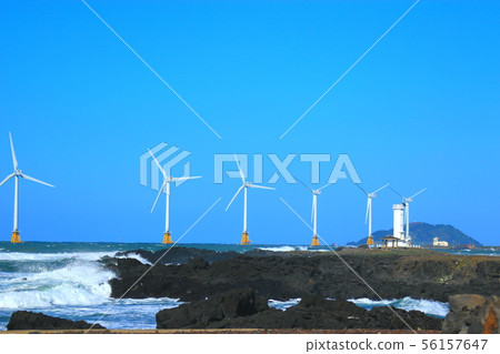 Xinchang wind farm, coastal road, wind power generator, lighthouse, sea, Xinchang wind farm, coastal road, wind power generator, lighthouse, sea, 56157647