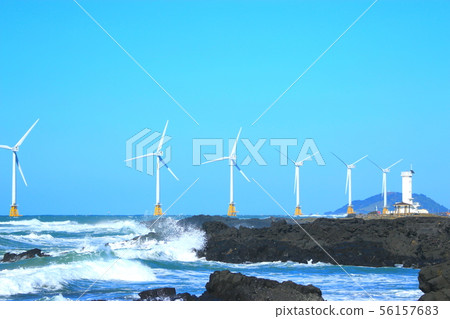 Xinchang wind farm, coastal road, wind power generator, lighthouse, sea, Xinchang wind farm, coastal road, wind power generator, lighthouse, sea, 56157683