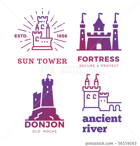 Fortress, medieval castles labels isolated on white background Fortress, medieval castles labels isolated on white background 56159163