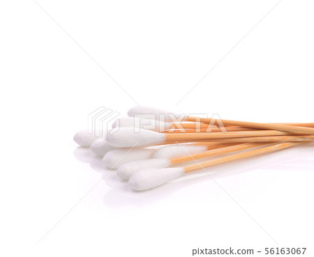 Wood, cotton buds isolated on white background 56163067