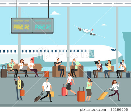 Business people with luggage at airport vector travel concept 56166906