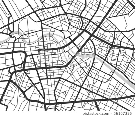 Abstract city navigation map with lines and streets. Vector black and white urban planning scheme Abstract city navigation map with lines and streets. Vector black and white urban planning scheme 56167356