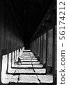 Black and white of walkway inside Ankor Wat temple 56174212