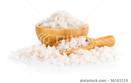 Sea salt on white background Sea salt on white background 56181519