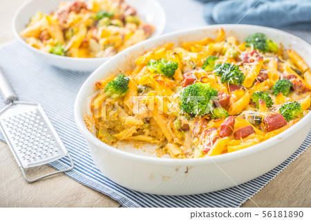 Baked pasta penne with broccoli smoked pork neck Baked pasta penne with broccoli smoked pork neck 56181890