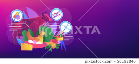 Free from antibiotics hormones GMO foods concept banner header. 56182846