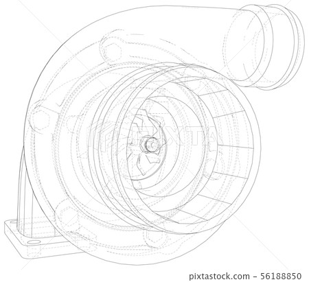 Turbocharger with wire-frame isolated on white background. Illustration created of 3d 56188850