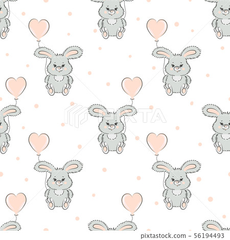 Seamless pattern with cute rabbits and balloons 56194493