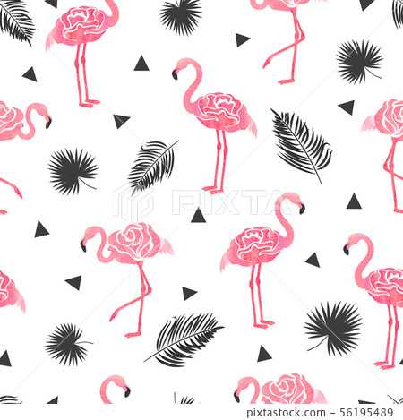 Seamless tropical trendy pattern with flamingo - Stock Illustration ...