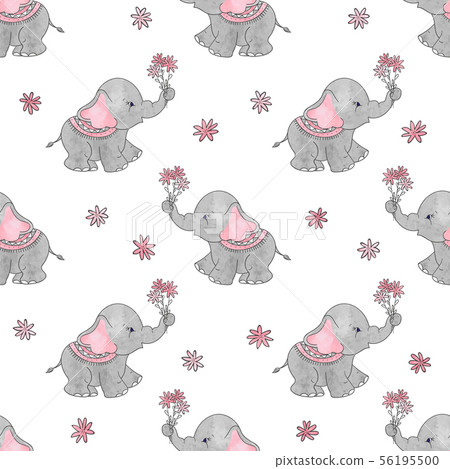 Cute elephants with flowers seamless pattern - Stock Illustration ...