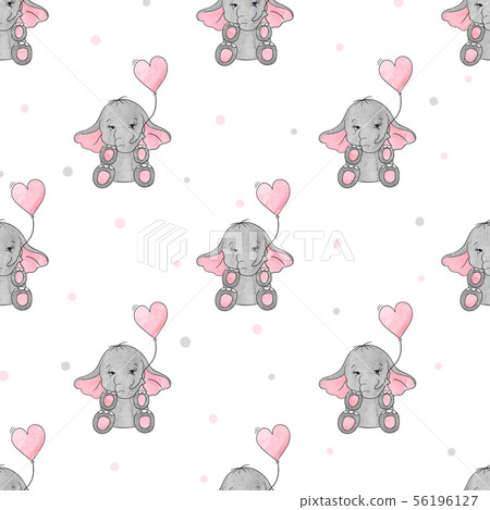 Seamless pattern with cute elephants and hearts - Stock Illustration ...