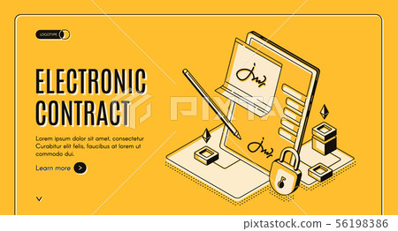 Electronic contract isometric banner, e-signature Electronic contract isometric banner, e-signature 56198386