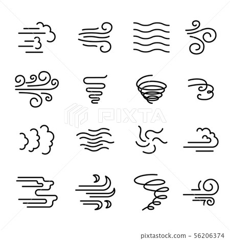 Wind Sign Black Thin Line Icon Set. Vector Wind Sign Black Thin Line Icon Set. Vector 56206374