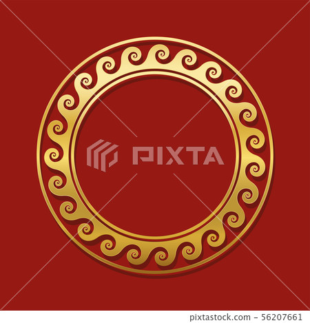 Round Golden Frame Spirals Greek Pattern Red Backg Round Golden Frame Spirals Greek Pattern Red Backg 56207661