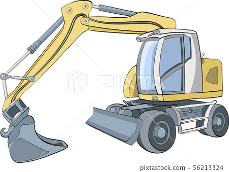 Vector Yellow Wheeled Excavator With Bucket Stock Illustration 56213324 Pixta