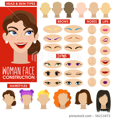 Nice cheerful girl. Woman face constructor. Nice cheerful girl. Woman face constructor. 56213873