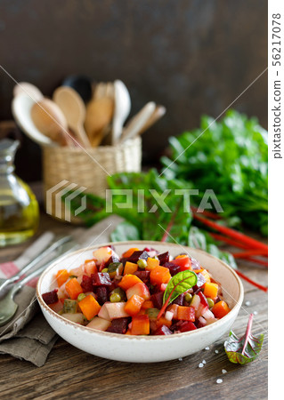 Beetroot or beet salad with boiled vegetables Beetroot or beet salad with boiled vegetables 56217078