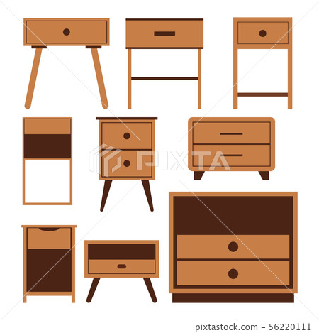 Wooden nightstand bedside icons set, flat design illustration Wooden nightstand bedside icons set, flat design illustration 56220111