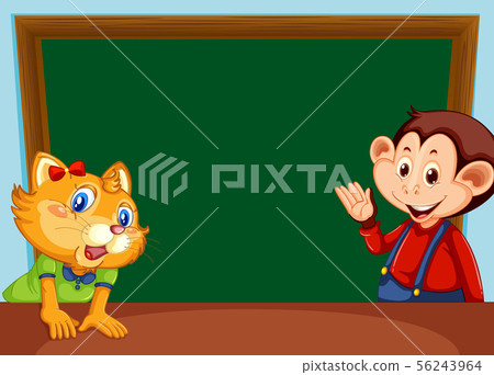 Monkey and cat with blackboard Monkey and cat with blackboard 56243964