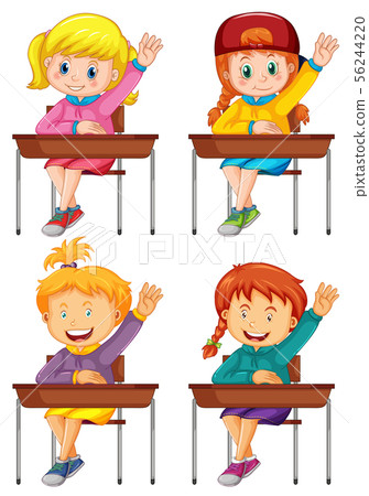School girls isolated at desks 56244220