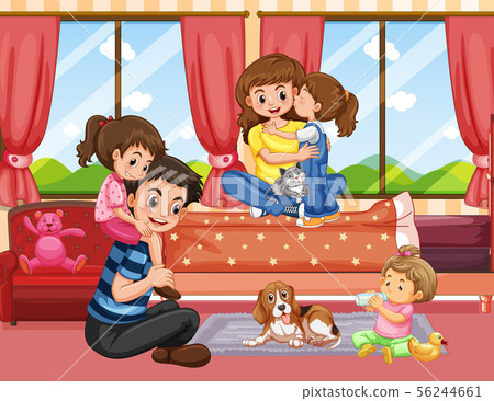 Family in living room scene Family in living room scene 56244661