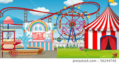 An outdoor funfair scene with roller coaster An outdoor funfair scene with roller coaster 56244748