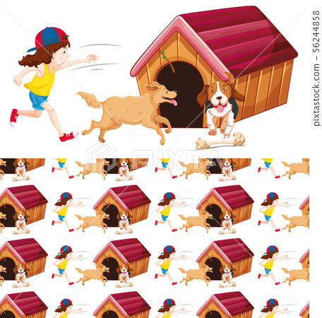 Seamless background design with girl and two dogs 56244858