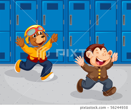 Monkey and bear running at school Monkey and bear running at school 56244938