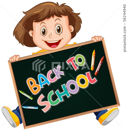 Back to school template with happy girl - Stock Illustration [56244940 ...