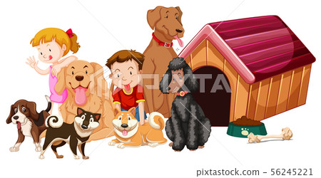 Children with animals on isolated background - Stock Illustration ...
