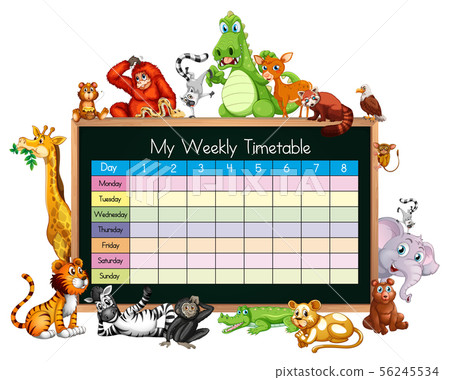 Timetable template with many animals 56245534