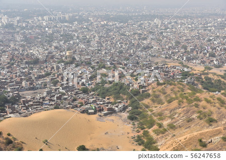 Jaipur, India Beautiful city view from Nargarh Fort, dense brick building 56247658