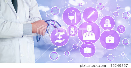 Doctor with Medical Healthcare Graphic in Hospital Doctor with Medical Healthcare Graphic in Hospital 56249867