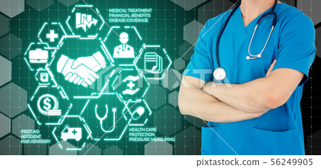 Doctor with health insurance healthcare graphic. Doctor with health insurance healthcare graphic. 56249905