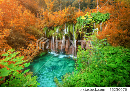 Waterfall landscape of Plitvice Lakes Croatia. 56250076