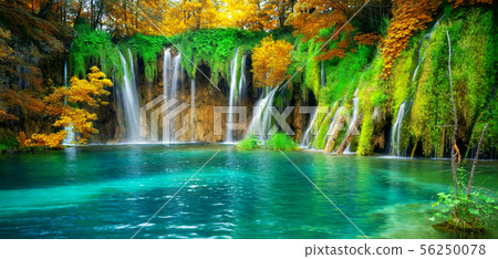 Waterfall landscape of Plitvice Lakes Croatia. 56250078