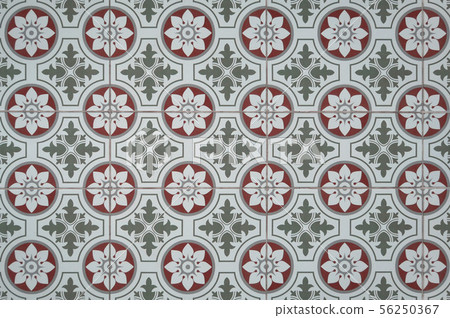Vintage floral pattern tile floor. 56250367
