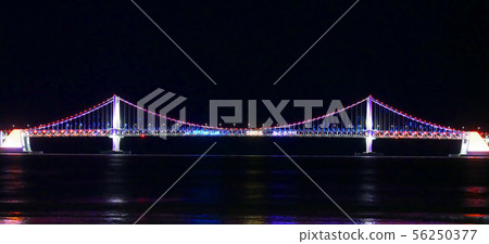 Gwangan Bridge at night in Busan city. Gwangan Bridge at night in Busan city. 56250377