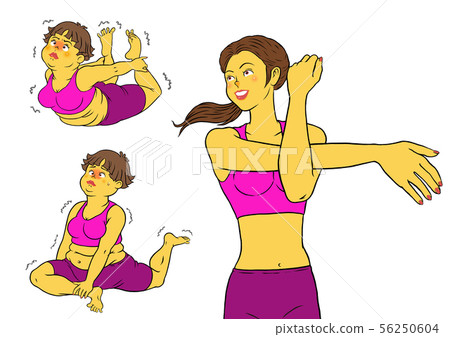 3套苗條和胖乎乎的女人做瑜伽伸展運動 56250604