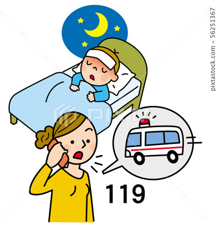 A mother with a high fever in the middle of the night 56251367