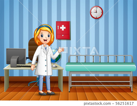 Cartoon of woman doctor in consultation room Cartoon of woman doctor in consultation room 56251617