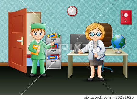 The surgeon talking with female doctor in office The surgeon talking with female doctor in office 56251620