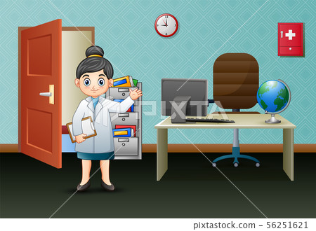 A female doctor showing her office room A female doctor showing her office room 56251621