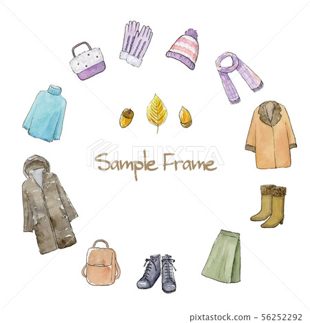 Fall / Winter fashion Hand drawn watercolor illustration circle frame Fall / Winter fashion Hand drawn watercolor illustration circle frame 56252292