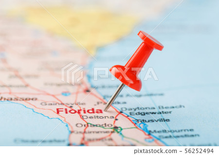 Red clerical needle on a map of USA, South Florida Red clerical needle on a map of USA, South Florida 56252494
