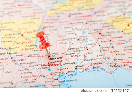 Red clerical needle on a map of USA, South Red clerical needle on a map of USA, South 56252507