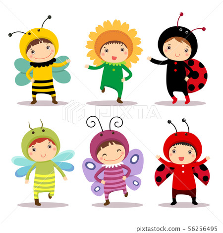 Cute kids wearing insect and flower costumes 56256495