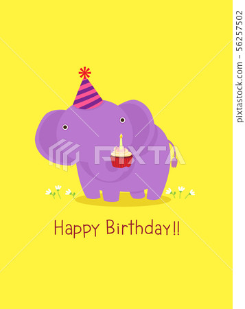 Happy birthday card with cute elephant 56257502